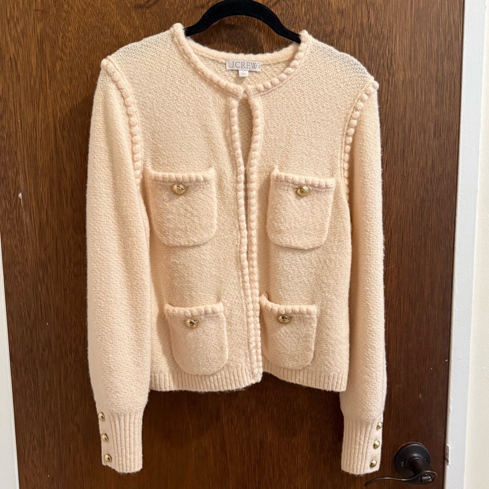 J. Crew Cream Odette sweater lady jacket with jewel buttons - S